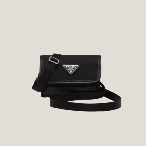 PRADA RE-NYLON AND SAFFIANO LEATHER MINI POUCH BLACK