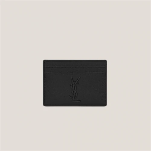 SAINT LAURENT Cassandre Card Case In Grain De Poudre Embossed Leather BLACK