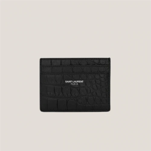 SAINT LAURENT Paris Credit Card Case In Crocodile Embossed Leather BLACK