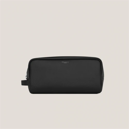 SAINT LAURENT PARIS GROOMING CASE IN GRAIN DE POUDRE EMBOSSED LEATHER BLACK