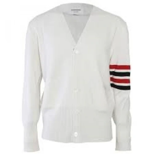 THOM BROWNE Diagonal Armband Wool Cardigan WHITE