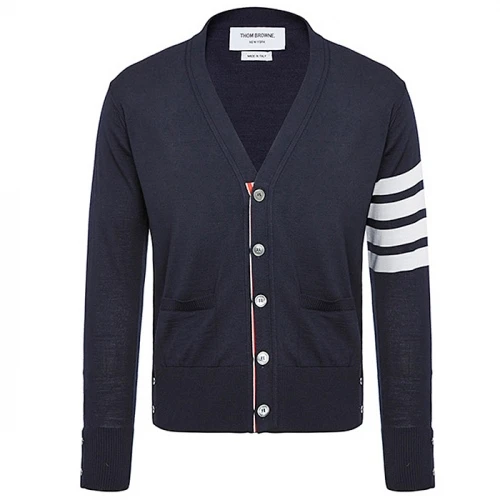 THOM BROWNE Diagonal Merino Wool Cardigan NAVY