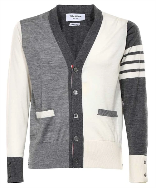 THOM BROWNE Fun Mix Classic V Neck Knit Cardigan GREY