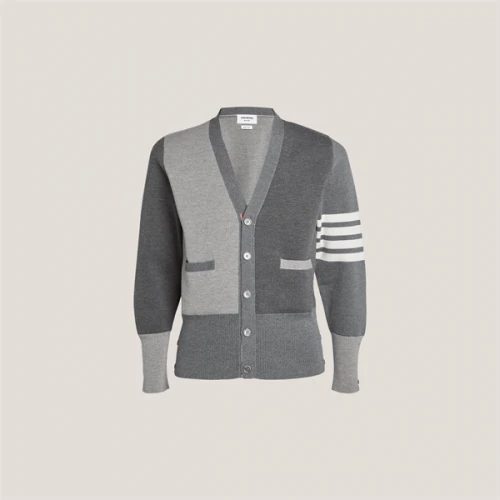 THOM BROWNE Fun Mix Four Bar Merino Cardigan GREY