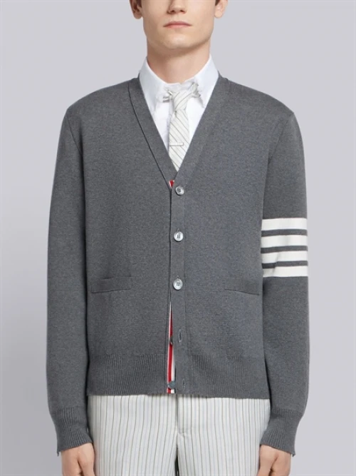 THOM BROWNE MILANO STITCH V NECK CARDIGAN W 4 BAR MED GREY