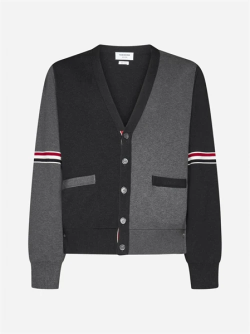 THOM BROWNE MILANO STITCH V-NECK CARDIGAN W GREY