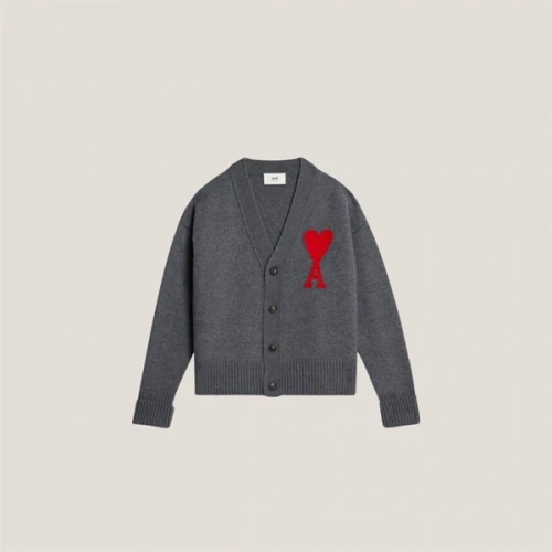 AMI Red Ami de Coeur Cardigan heather grey/red