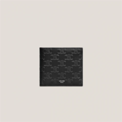 CELINE Bi Fold Wallet In Calfskin With Triomphe Embossed BLACK