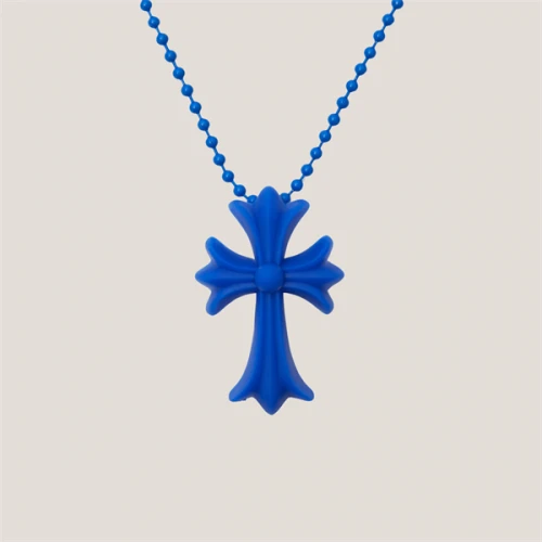 Chrome Hearts Silicrome Cross Necklace Blue