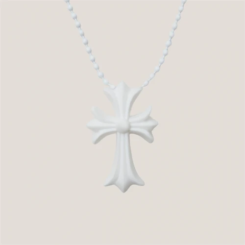 Chrome Hearts Silicrome Cross Necklace White