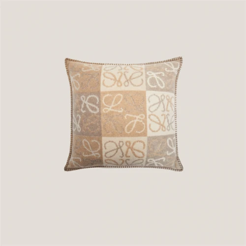 LOEWE Checkerboard Cushion In Mohair WHITE/BEIGE