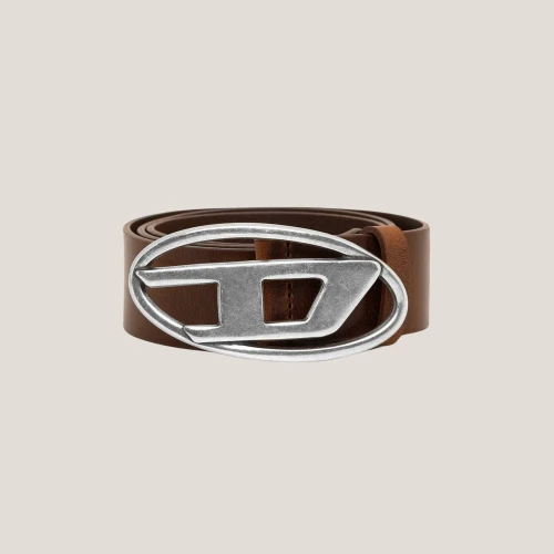 DIESEL Leather Belt With Silver D Buckle BROWN